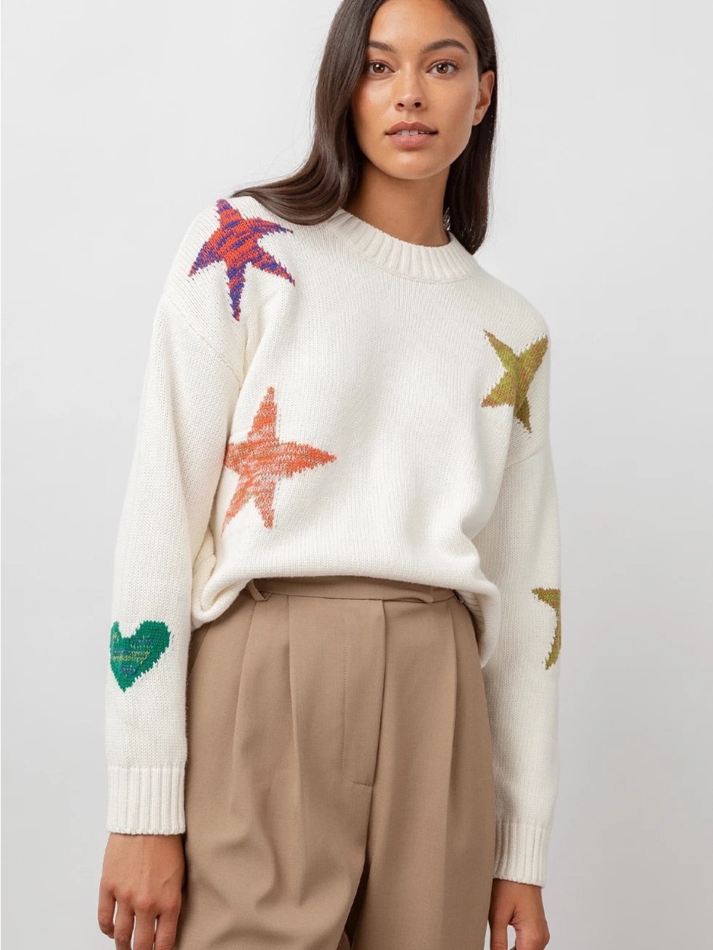 Rails Ivory Star Motif Crewneck Sweater